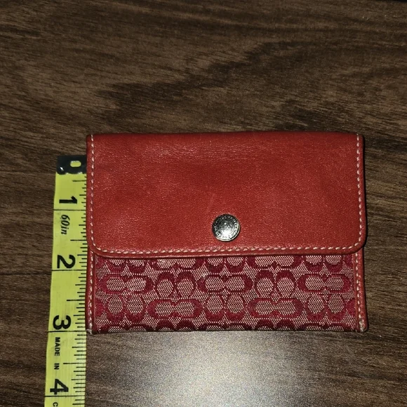 Coach Red Wallet with Signature Design - Picture 7 of 13